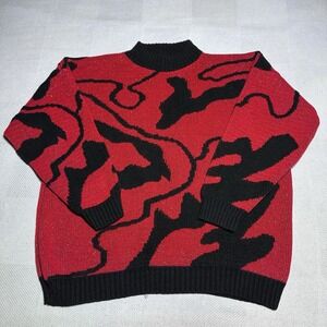 Vintage 80s Rose Knit‎ Sweater Womens Large Abstract Glitter Slouchy Relaxed